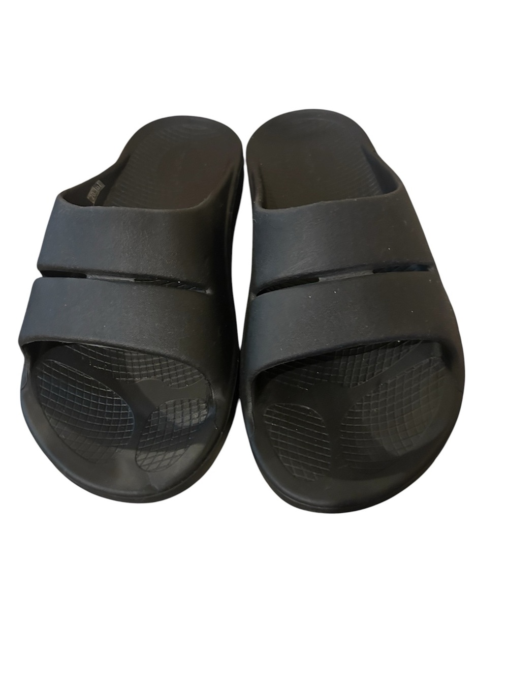 OOFOS Black Double-Strap Recovery Slide Sandals